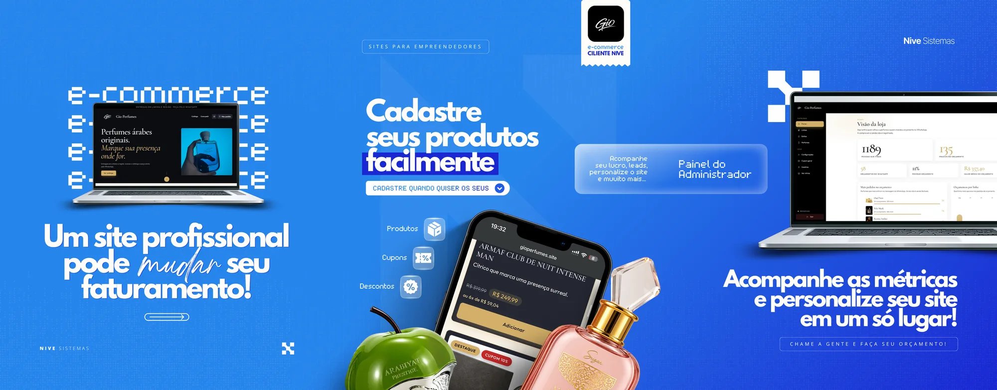 Carrossel Nive Sistemas sobre e-commerce e painel do administrador